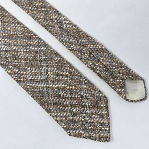 AUSTIN REED LONDON WOVEN KNIT TIE GREEN TAN BROWN VINTAGE PLAID 3" X 59" - Picture 1 of 3